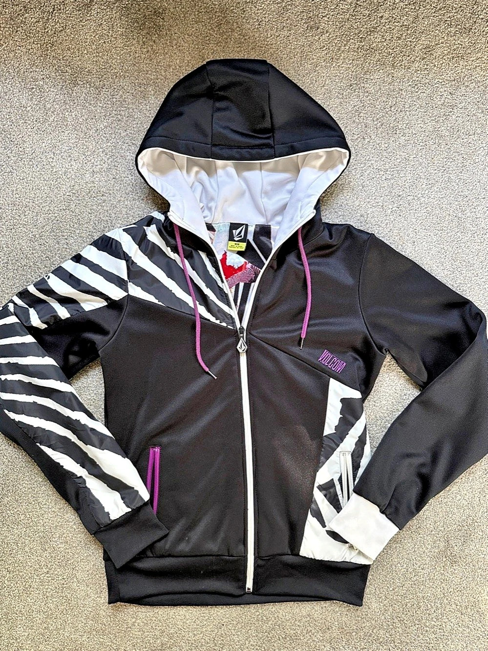 Women’s Volcom Hooded Full Zip Black White Jacket
